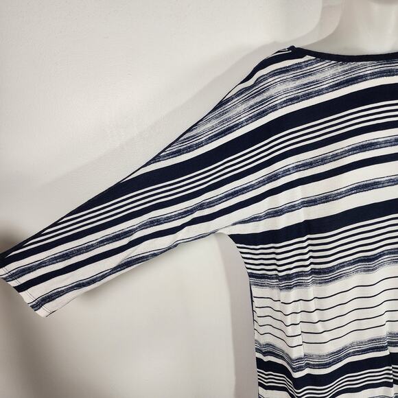 Chicos Zenergy Women Top Size 1 Medium Blue Multi Stripe 3/4 Dolman Sleeve Sheer - Picture 6 of 10